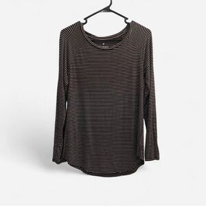 American Eagle Outfitters Burgundy and White Striped Long Sleeve Top